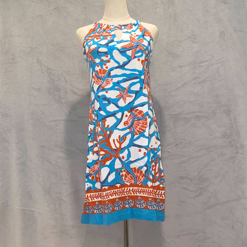 Blue and Orange Floral Strapped Dress- Barbara Gerwit